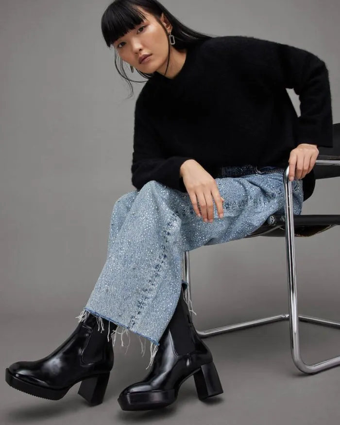 Lottie Heeled Slip On Leather Boots Black Shine Women AllSaints Shoes and Boots Lottie Heeled Slip On Leather Boots Black Shine Women AllSaints Shoes and Boots