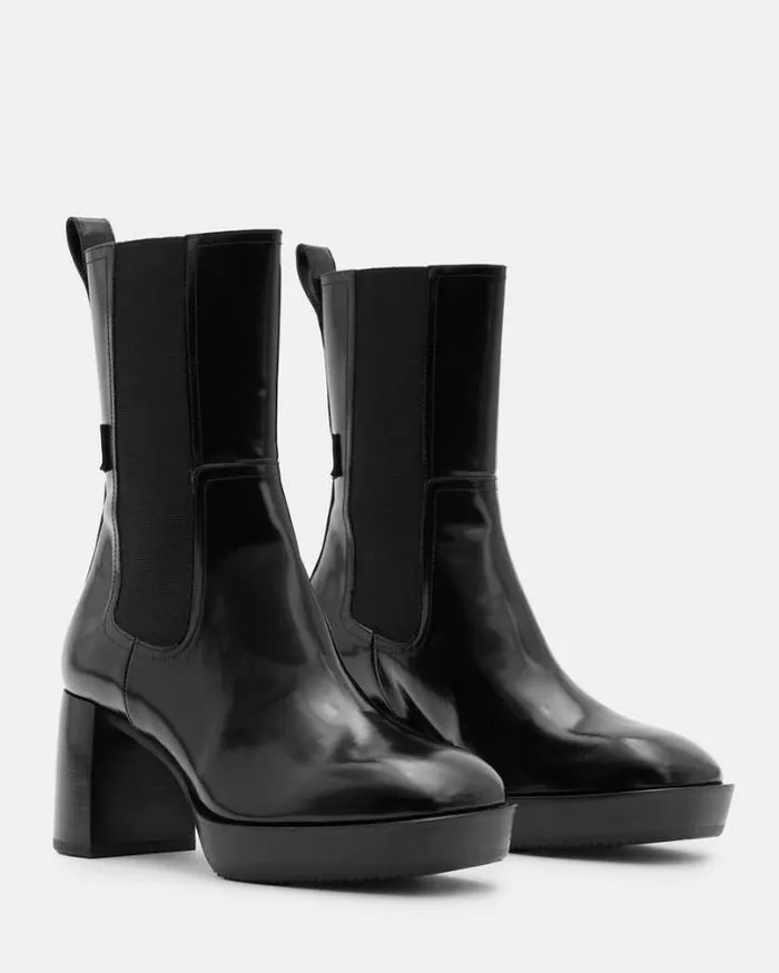 Lottie Heeled Slip On Leather Boots Black Shine Women AllSaints Shoes and Boots Lottie Heeled Slip On Leather Boots Black Shine Women AllSaints Shoes and Boots