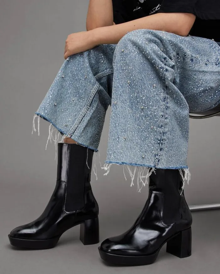 Lottie Heeled Slip On Leather Boots Black Shine Women AllSaints Shoes and Boots Lottie Heeled Slip On Leather Boots Black Shine Women AllSaints Shoes and Boots