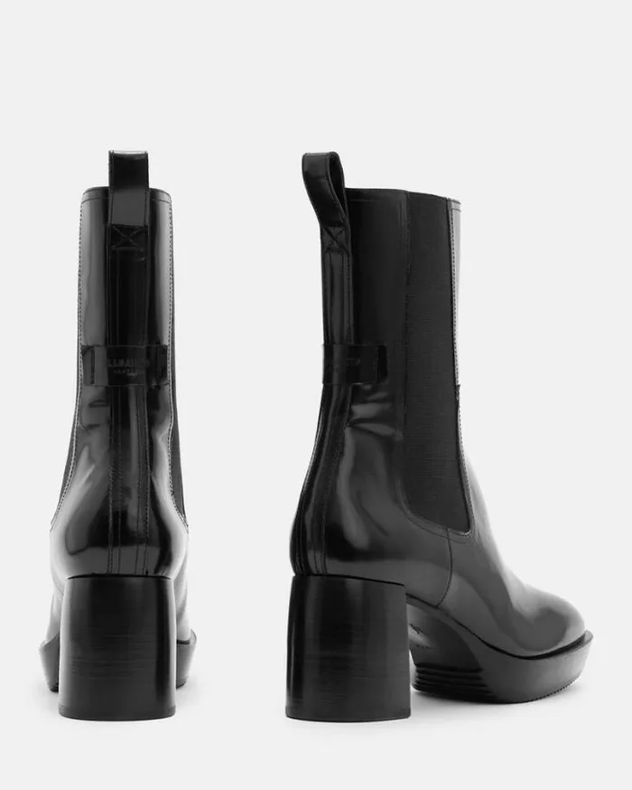 Lottie Heeled Slip On Leather Boots Black Shine Women AllSaints Shoes and Boots Lottie Heeled Slip On Leather Boots Black Shine Women AllSaints Shoes and Boots
