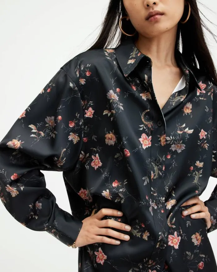 Louisa Tanana Floral Print Relaxed Shirt Black Women AllSaints Tops and Shirts Louisa Tanana Floral Print Relaxed Shirt Black Women AllSaints Tops and Shirts
