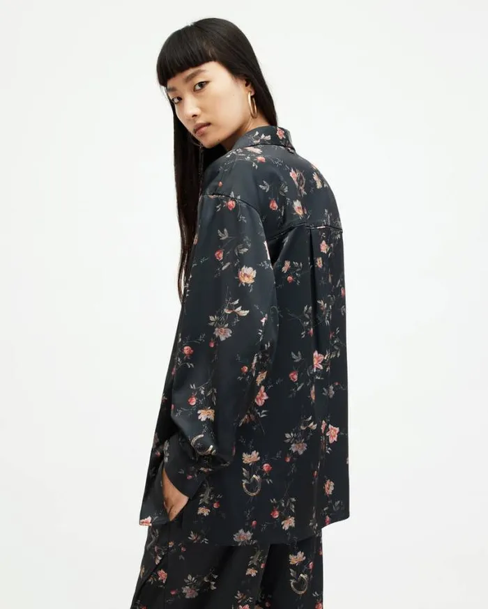 Louisa Tanana Floral Print Relaxed Shirt Black Women AllSaints Tops and Shirts Louisa Tanana Floral Print Relaxed Shirt Black Women AllSaints Tops and Shirts