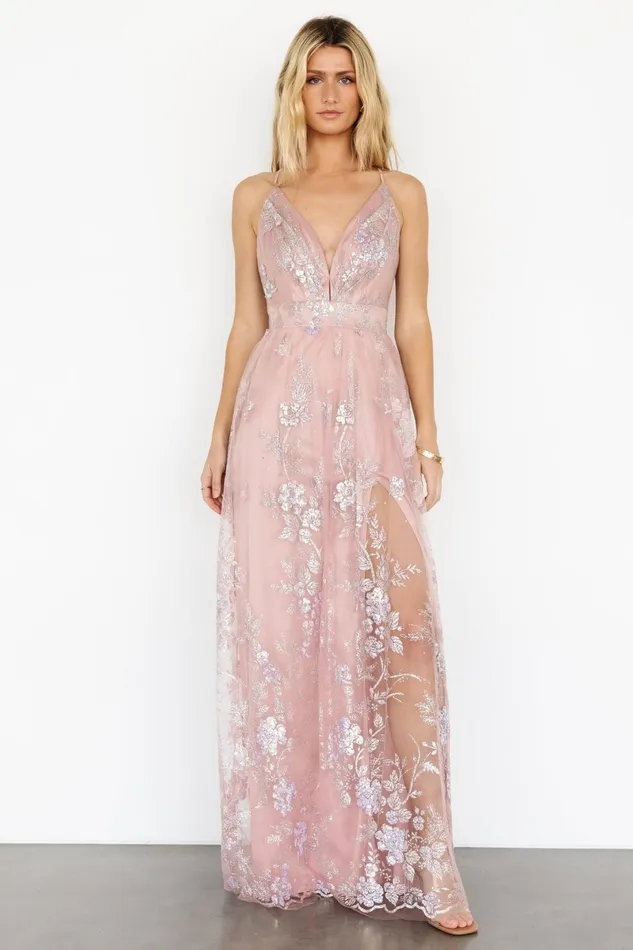 Lucienne Shimmer Maxi Gown Blushing Rose Women Baltic Born Embellished Sequin