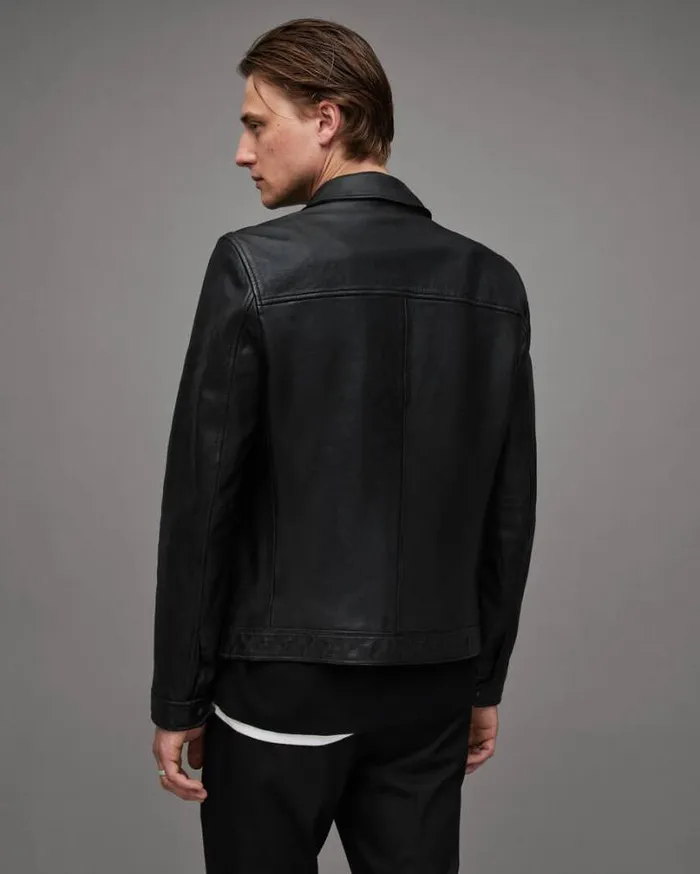 Luck Zip Up Leather Jacket Black Men AllSaints Leather Jackets