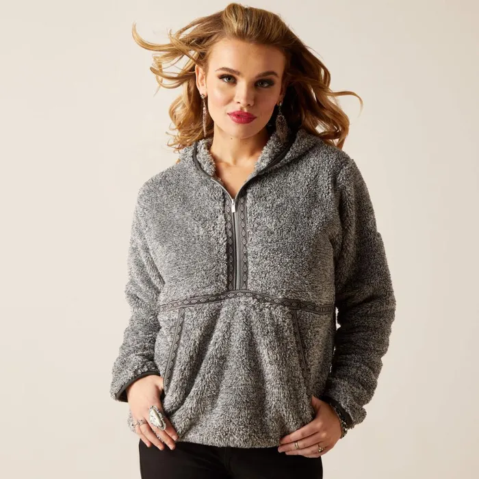 Lurex Berber 12 Zip Hoodie Salt And Pepper Women Ariat Sweatshirts and Hoodies