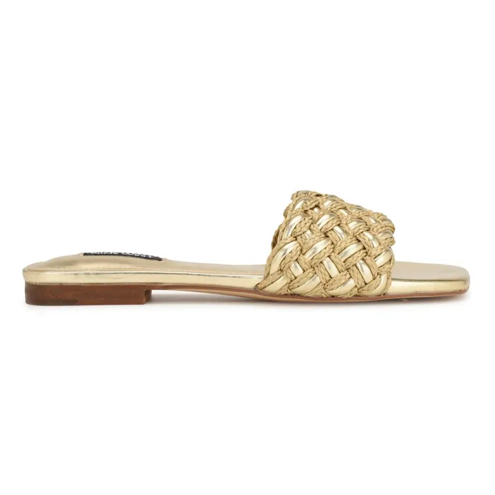 Maci Flat Slide Sandals Gold Women Nine West Low Heel