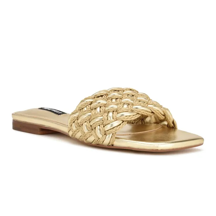 Maci Flat Slide Sandals Gold Women Nine West Low Heel Maci Flat Slide Sandals Gold Women Nine West Low Heel