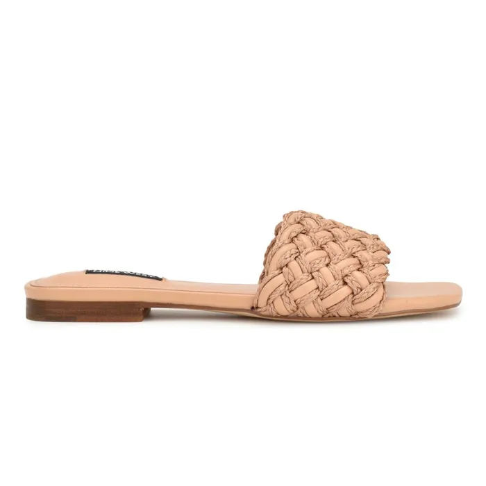 Maci Flat Slide Sandals Natural Women Nine West Low Heel