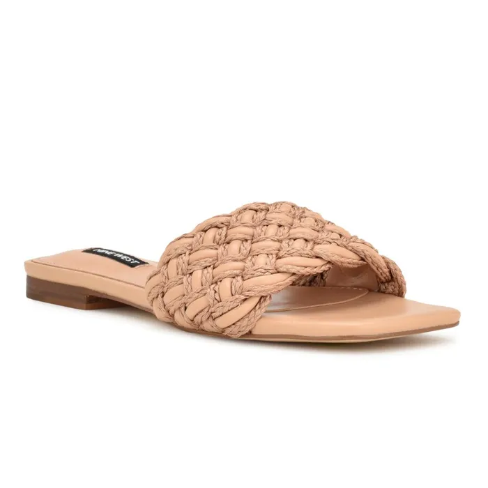Maci Flat Slide Sandals Natural Women Nine West Low Heel Maci Flat Slide Sandals Natural Women Nine West Low Heel