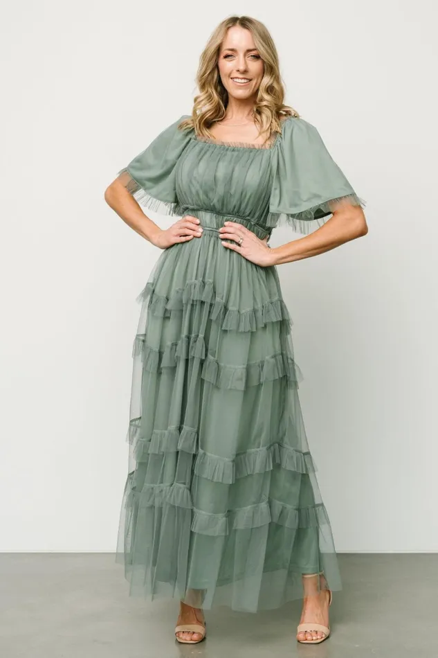 Magdalena Tulle Maxi Dress Eucalyptus Women Baltic Born Tulle Styles