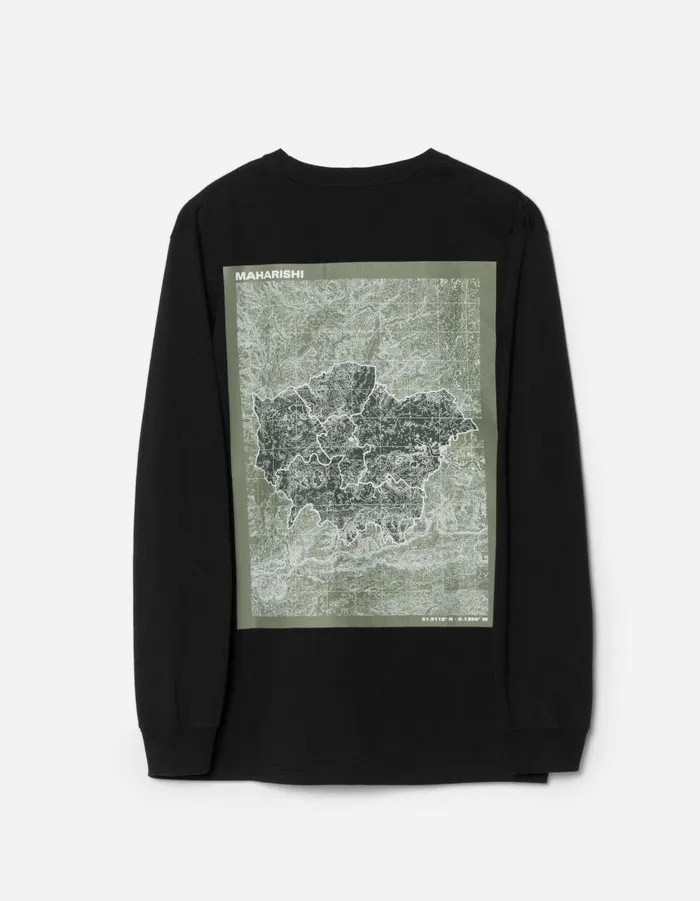 Maharishi Long Sleeve TShirts 1350 MILTYPE Map LS TShirt Black 8211 Men