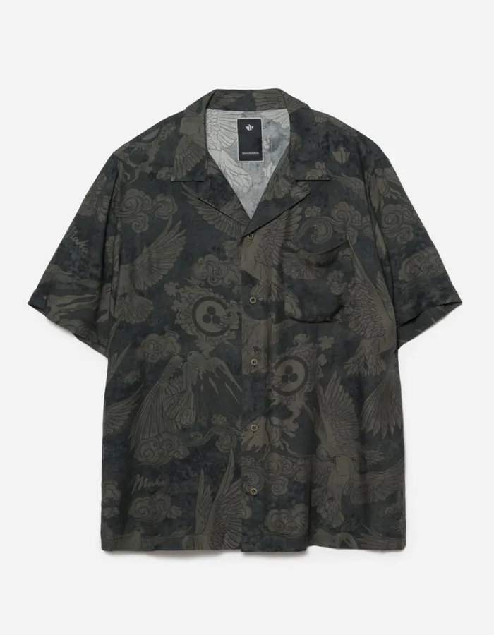 Maharishi Short Sleeve Shirts 1394 Peace Dove Camp Collar Shirt Black 8211 Men