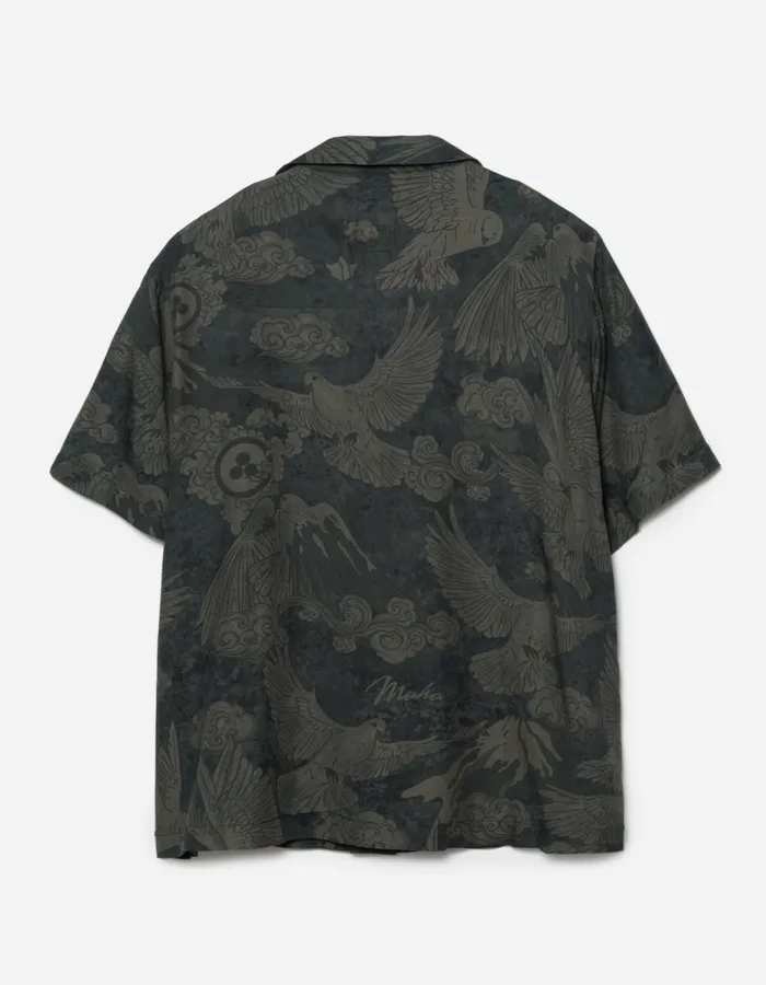 Maharishi Short Sleeve Shirts 1394 Peace Dove Camp Collar Shirt Black 8211 Men