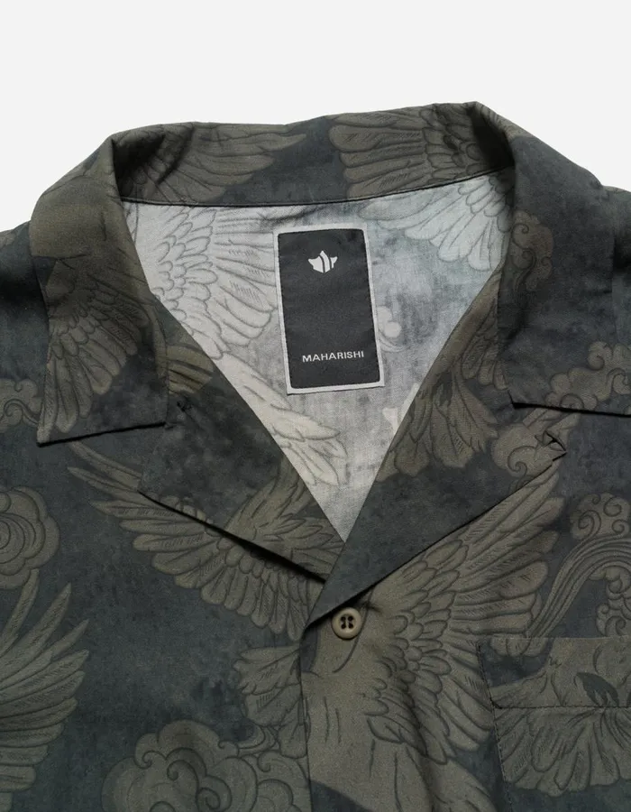 Maharishi Short Sleeve Shirts 1394 Peace Dove Camp Collar Shirt Black 8211 Men