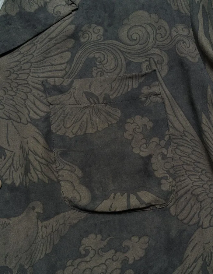 Maharishi Short Sleeve Shirts 1394 Peace Dove Camp Collar Shirt Black 8211 Men