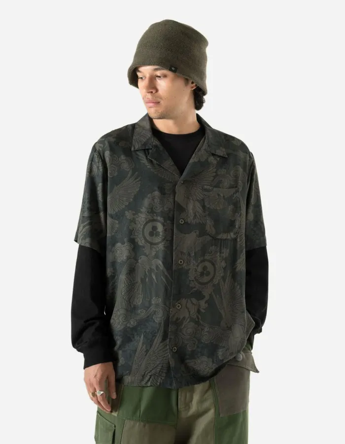 Maharishi Short Sleeve Shirts 1394 Peace Dove Camp Collar Shirt Black 8211 Men
