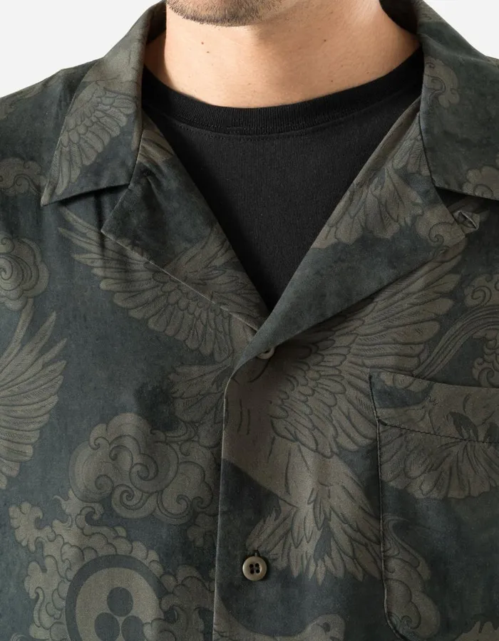 Maharishi Short Sleeve Shirts 1394 Peace Dove Camp Collar Shirt Black 8211 Men