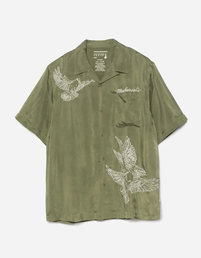 Maharishi Short Sleeve Shirts 5326 Peace Dove Embroidered Shirt Olive OG107F 8211 Men