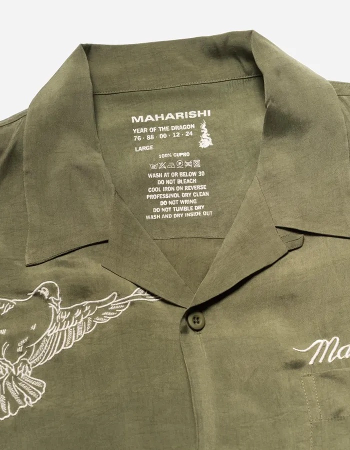 Maharishi Short Sleeve Shirts 5326 Peace Dove Embroidered Shirt Olive OG107F 8211 Men
