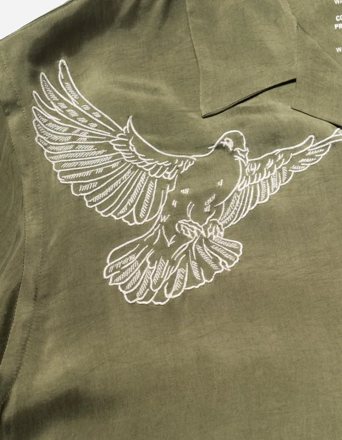 Maharishi Short Sleeve Shirts 5326 Peace Dove Embroidered Shirt Olive OG107F 8211 Men