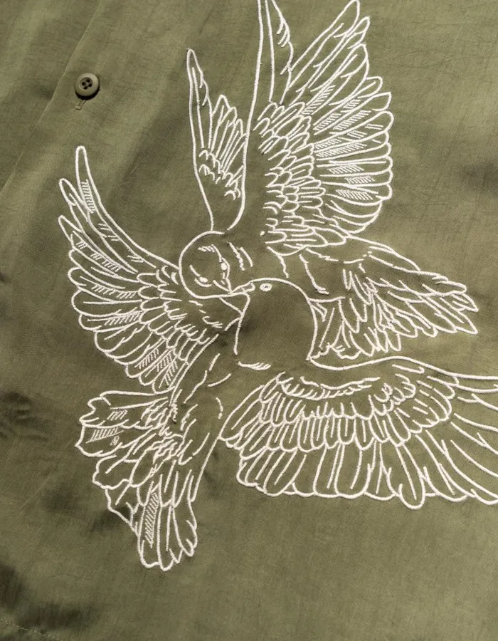 Maharishi Short Sleeve Shirts 5326 Peace Dove Embroidered Shirt Olive OG107F 8211 Men