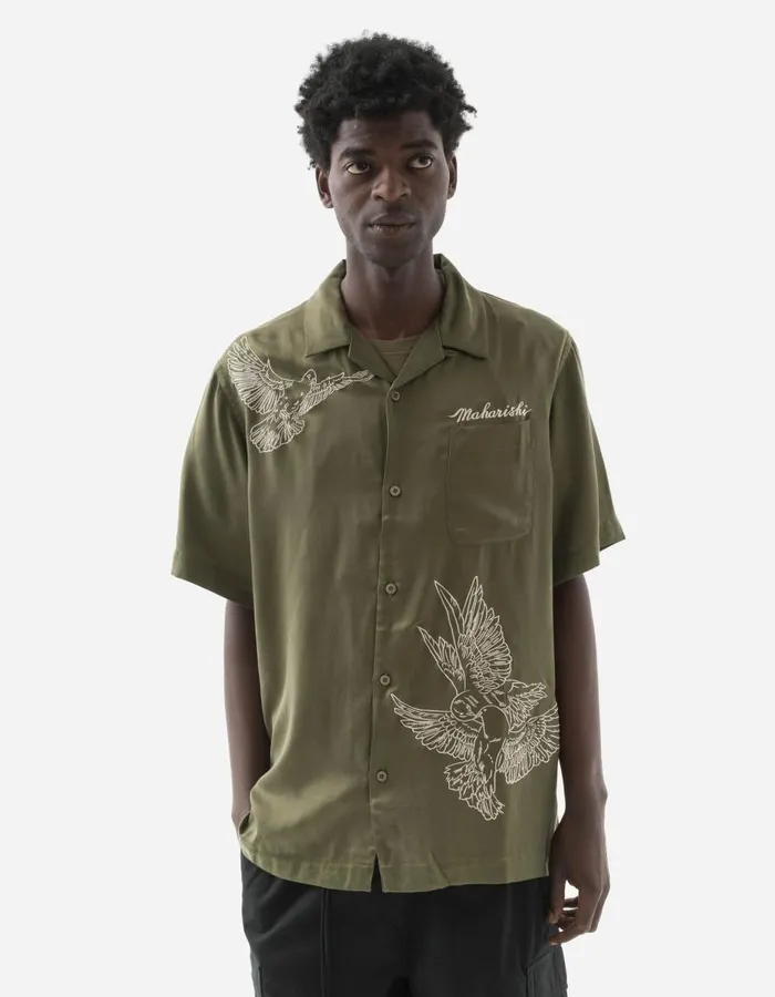 Maharishi Short Sleeve Shirts 5326 Peace Dove Embroidered Shirt Olive OG107F 8211 Men
