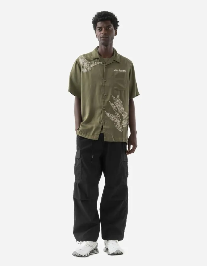 Maharishi Short Sleeve Shirts 5326 Peace Dove Embroidered Shirt Olive OG107F 8211 Men