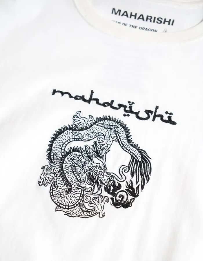Maharishi Short Sleeve TShirts 5242 Thar Dragon Embroidered TShirt White 8211 Men