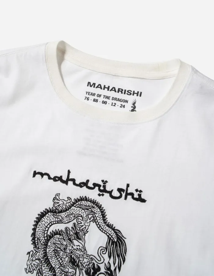 Maharishi Short Sleeve TShirts 5242 Thar Dragon Embroidered TShirt White 8211 Men