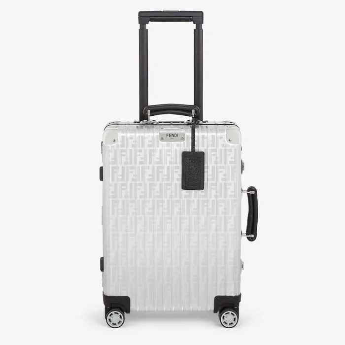 Man Aluminium Trolley Case With Leather Details Grey Fendi Travel Bags