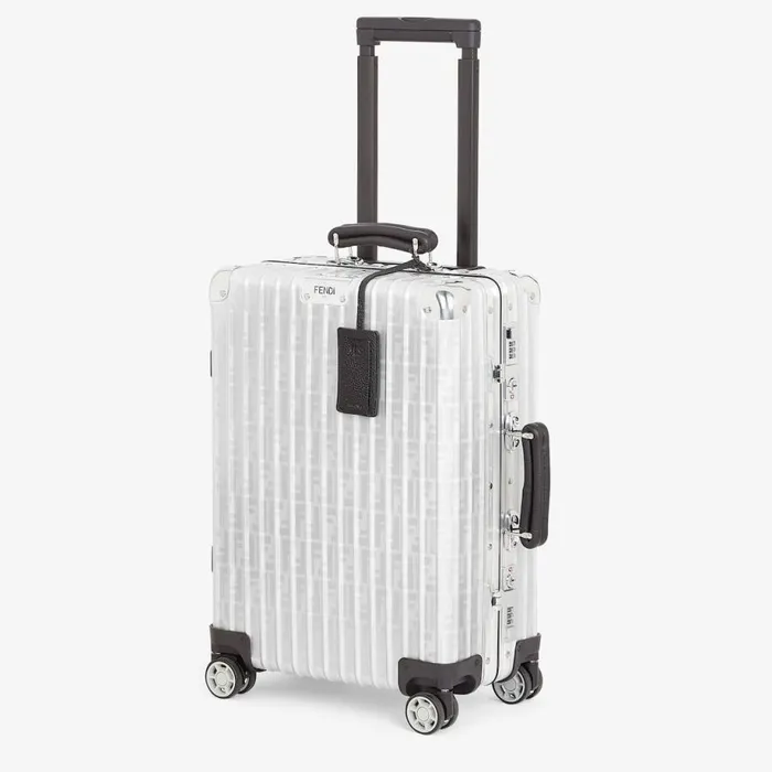 Man Aluminium Trolley Case With Leather Details Grey Fendi Travel Bags