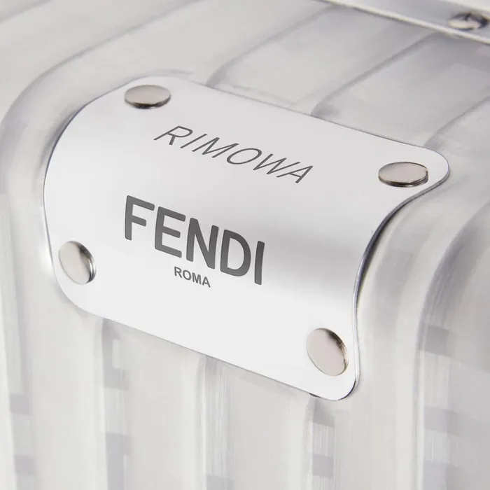 Man Aluminium Trolley Case With Leather Details Grey Fendi Travel Bags