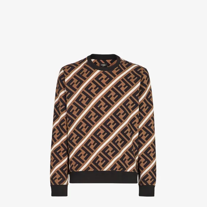 Man Beige Cotton Sweatshirt Brown Fendi Sweatshirts