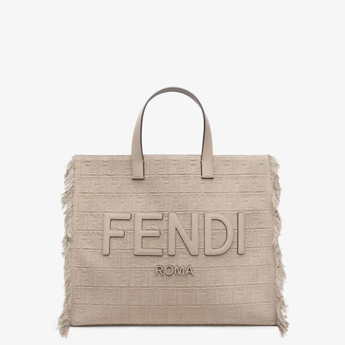 Man Beige Ff Fabric Bag With Fringes Beige Fendi Tote Bags