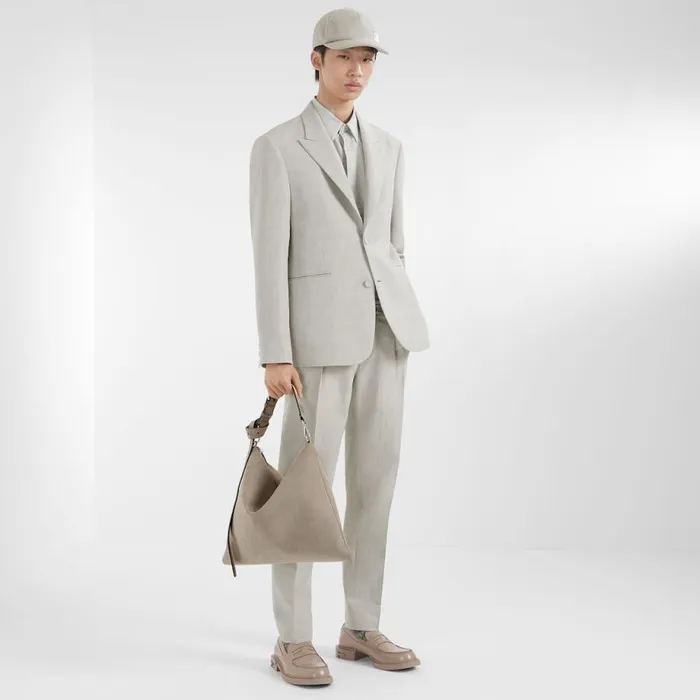Man Beige Jacquard Fabric Trousers Beige Fendi Jackets and Suits
