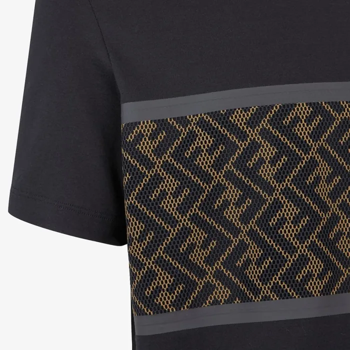 Man Black Cotton TShirt Black Fendi Tshirts and Polos