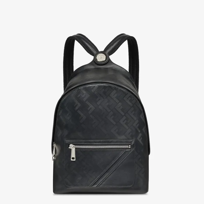 Man Black Leather Backpack Black Fendi Backpacks