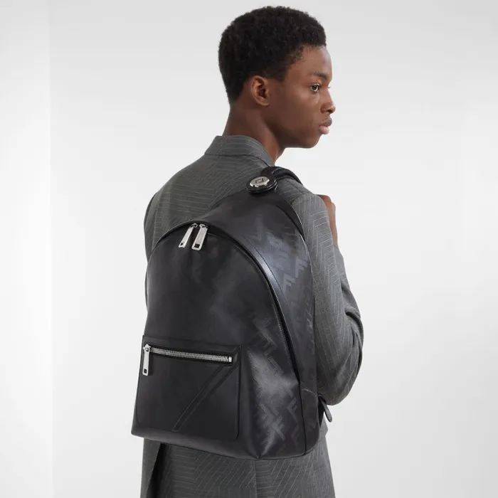 Man Black Leather Backpack Black Fendi Backpacks