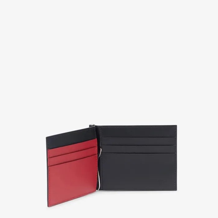 Man Black Leather Money Clip Black Fendi Wallets