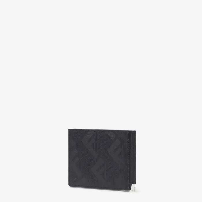 Man Black Leather Money Clip Black Fendi Wallets