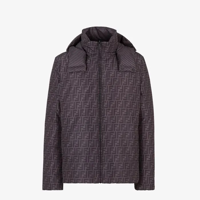 Man Black Nylon Down Jacket Black Fendi Coats and Outerwear