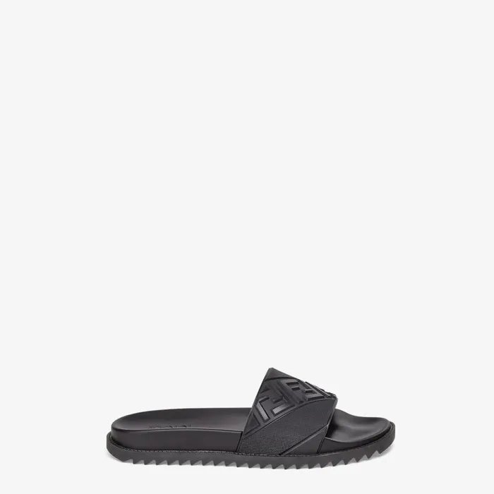 Man Black Rubber Slides Black Fendi Slides and Sandals