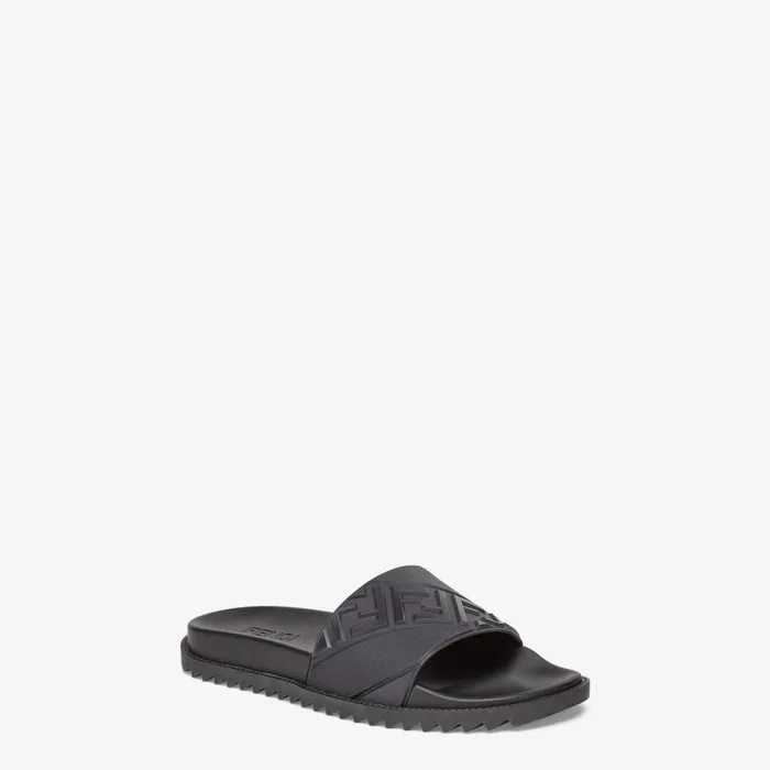 Man Black Rubber Slides Black Fendi Slides and Sandals