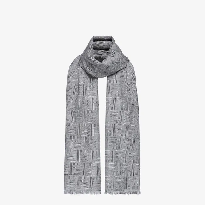 Man Blue Wool And Silk Scarf Blue Fendi Scarves