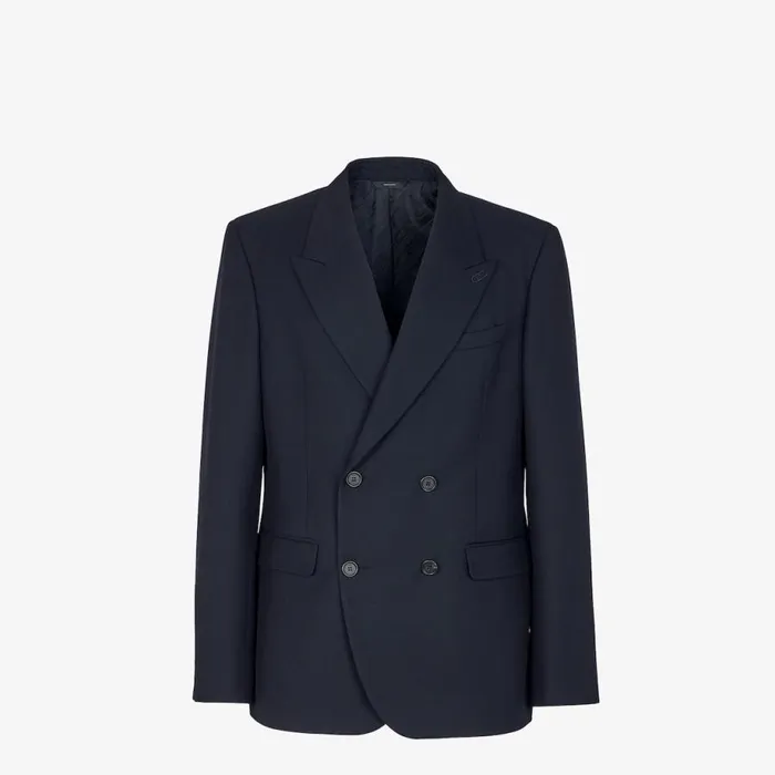Man Blue Wool Blazer Blue Fendi Jackets and Suits