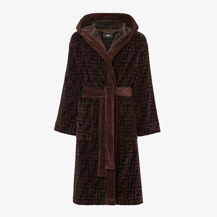 Man Brown Cotton Bathrobe Brown Fendi Swimwear