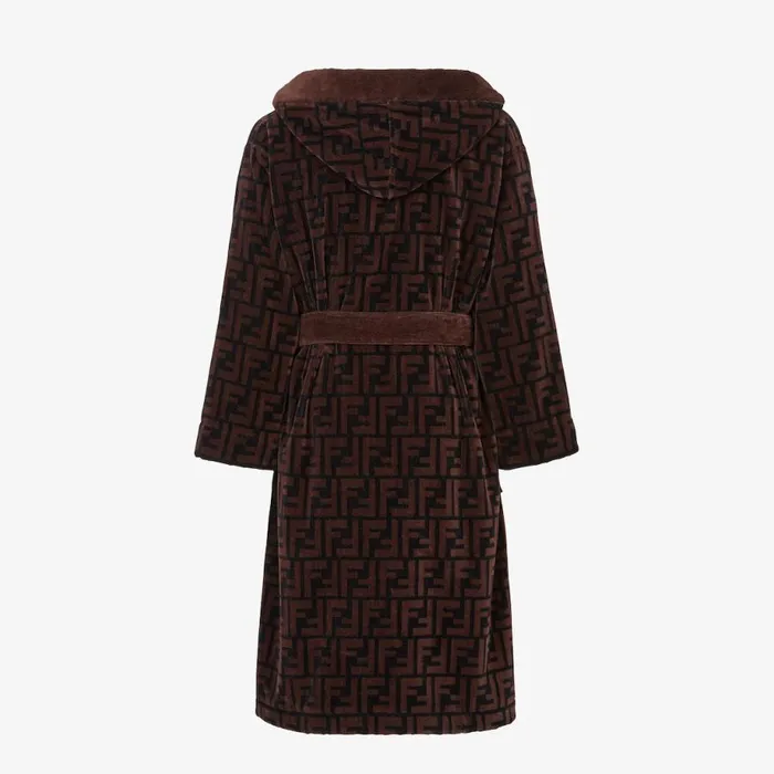 Man Brown Cotton Bathrobe Brown Fendi Swimwear
