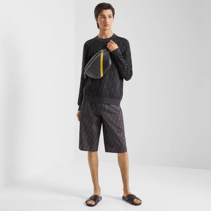 Man Brown Leather Slides Brown Fendi Slides and Sandals