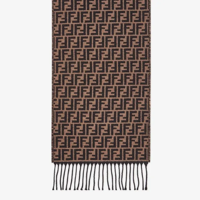 Man Brown Wool Stole Brown Fendi Scarves