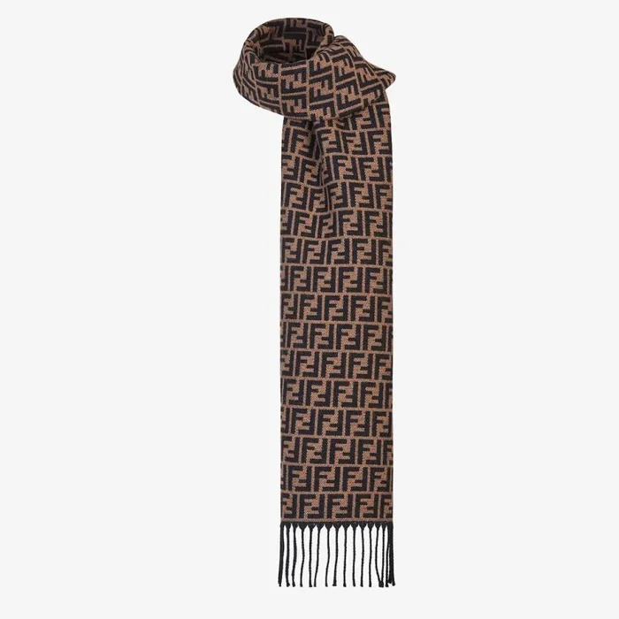 Man Brown Wool Stole Brown Fendi Scarves